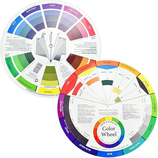 KLYNGTSK 2PCS Color Wheel Chart Pocket Colour Mixing Wheel Waterproof Color Mixing Guide Pigment Colour Palette Wheel Chromatic Circle Of Colors For Artist Colour Paint Wheel Makeup Nail Craft(23.5CM)