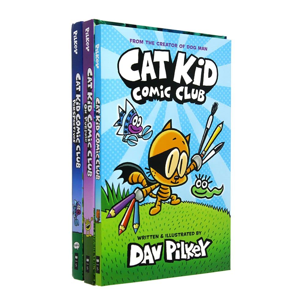 Cat Kid Comic Club Collection 3 Books Set By Dav Pilkey (Cat Kid Comic Club, On Purpose(Hardback) & Perspective(Hardback)) Paperback
