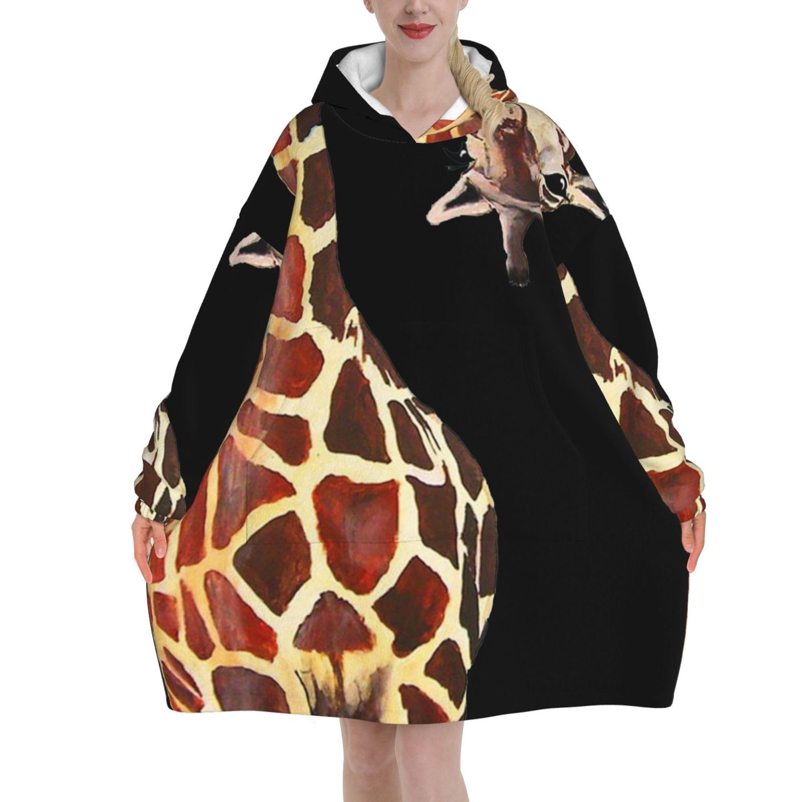 Peiyeety Unisex Giraffe Blanket Hoodies For Women And Men Adult Oversize Wearable Blanket Hoodies For Soft And Warm