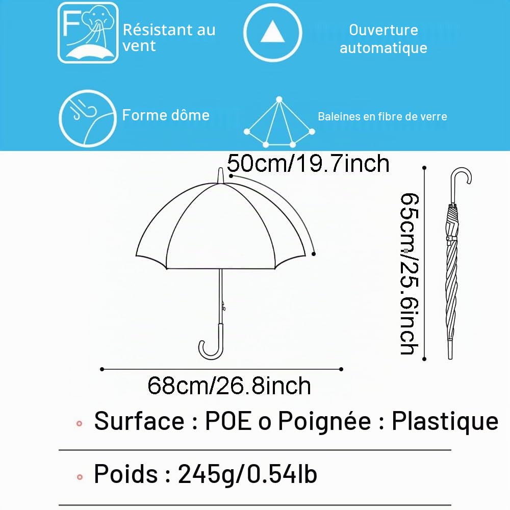 Chesoon Parapluie pour enfant Motif chat rose mignon Surface transparente en forme de bulle Toile bombée résistante au vent Filles âgées de 3 à 8 ans