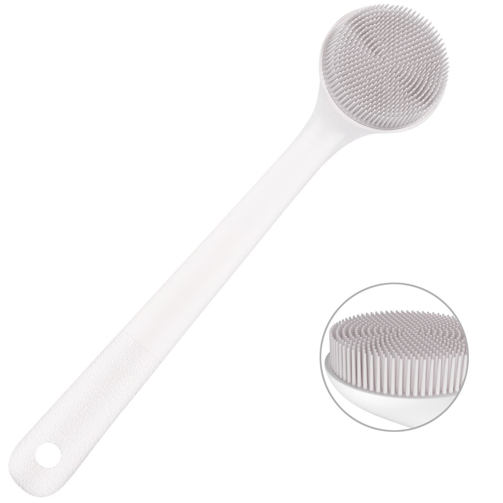 V-TOP Duş için silikon sırt fırçası, peeling, saplı vücut ovucu, yumuşak duş fırçası, erkek ve kadın için, BPA içermez, kaymaz (gri)
