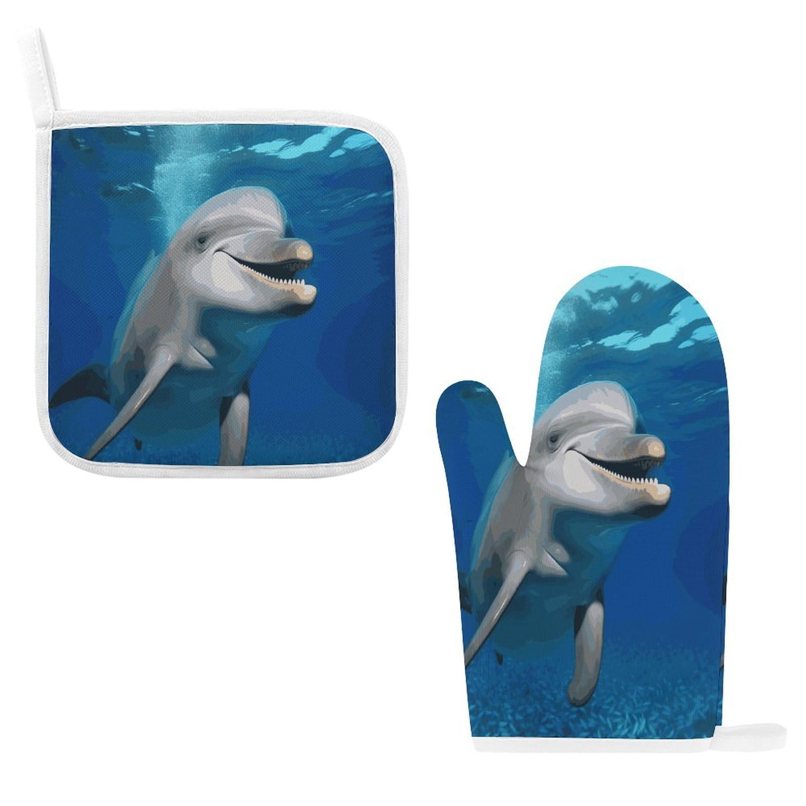 Btcowzrv Style Happy Dolphin Oven Mitts And Pot Holders 2Pcs Set