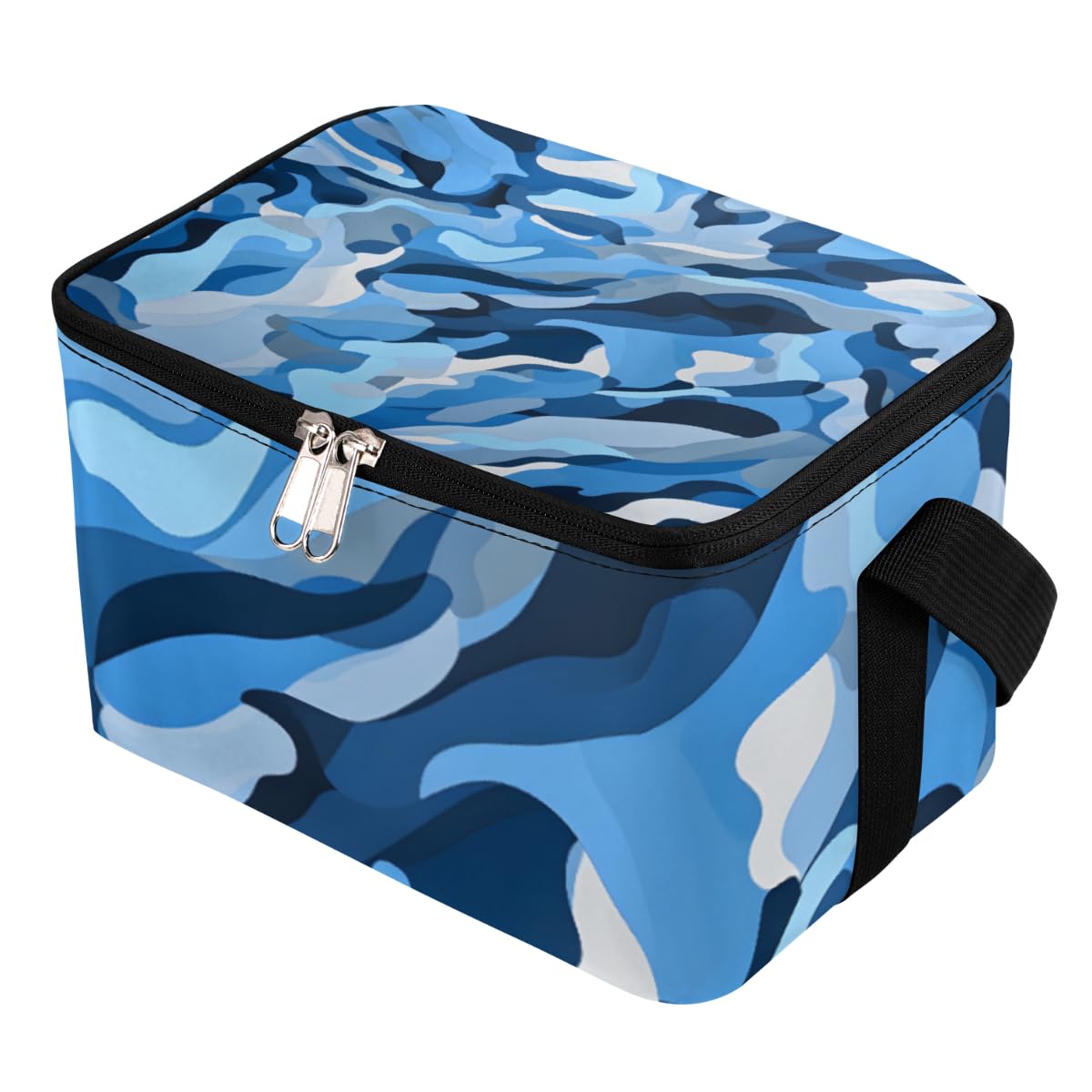 GzLeyigou Lunch Bags for Women Men 9 Cans,Blue Camouflage Hot & Cold Food Delivery Bag Insulated Grocery Bag Insulated Lunch Box Abstract Camo Skin Cooler Bag for Office Work Picnic Beach