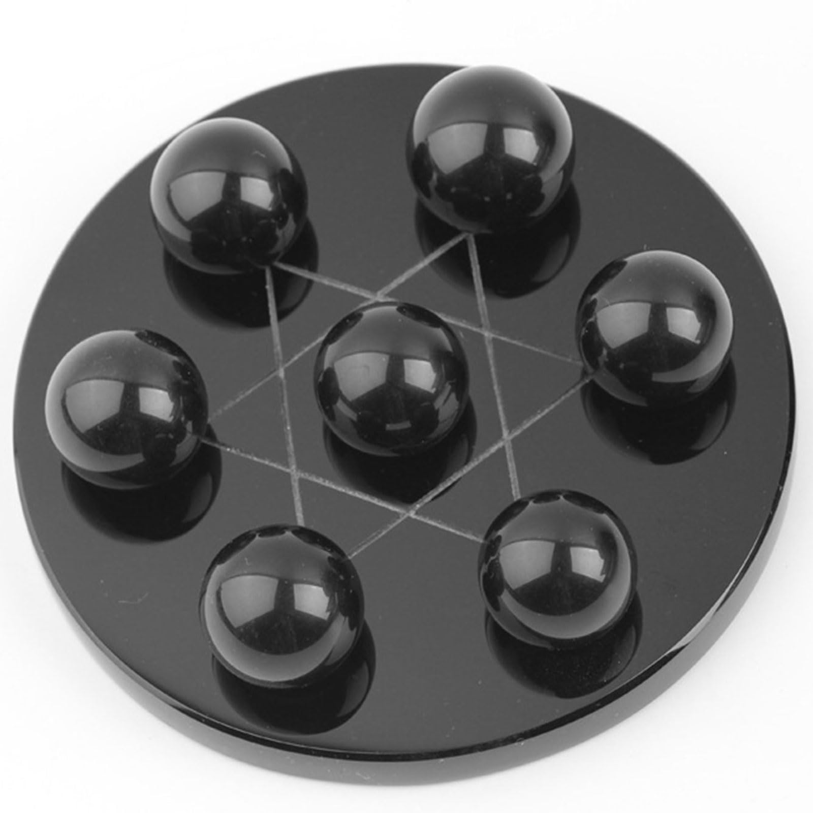 Sieben-Sterne-Gruppe aus schwarzem Obsidian - 7 Chakra-Edelsteinkugeln-Kugel-Set - Kugelornament aus natürlichem Obsidian mit Ständer für Meditation und Feng Shui-Heimdekoration,12cm