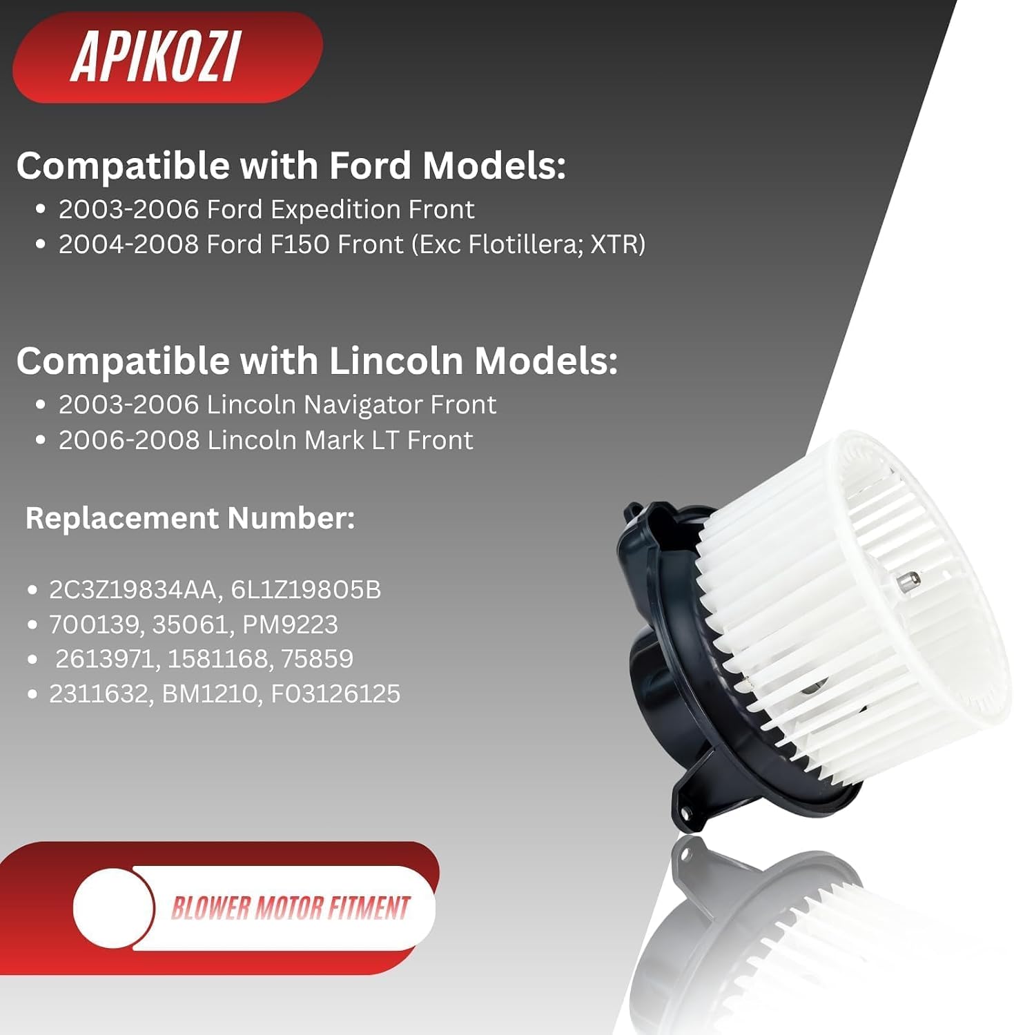 Front HVAC Heater Blower Motor Assembly fit for Ford F-150 2004-2008, for Ford Expedition 2003-2006 & for Lincoln Navigator 2003-2006, for Lincoln Mark LT 2006-2008 | Replaces 700139 6L1Z19805B