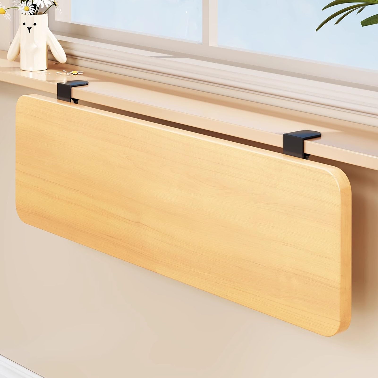 Mensola per Davanzale Estensione per Davanzale Pieghevole, Prolunga per Scrivania, Morsetto Salvaspazio per Finestra, Supporto Poggiapolsi per Computer(Wood,40x20cm(15.7x7.9in))