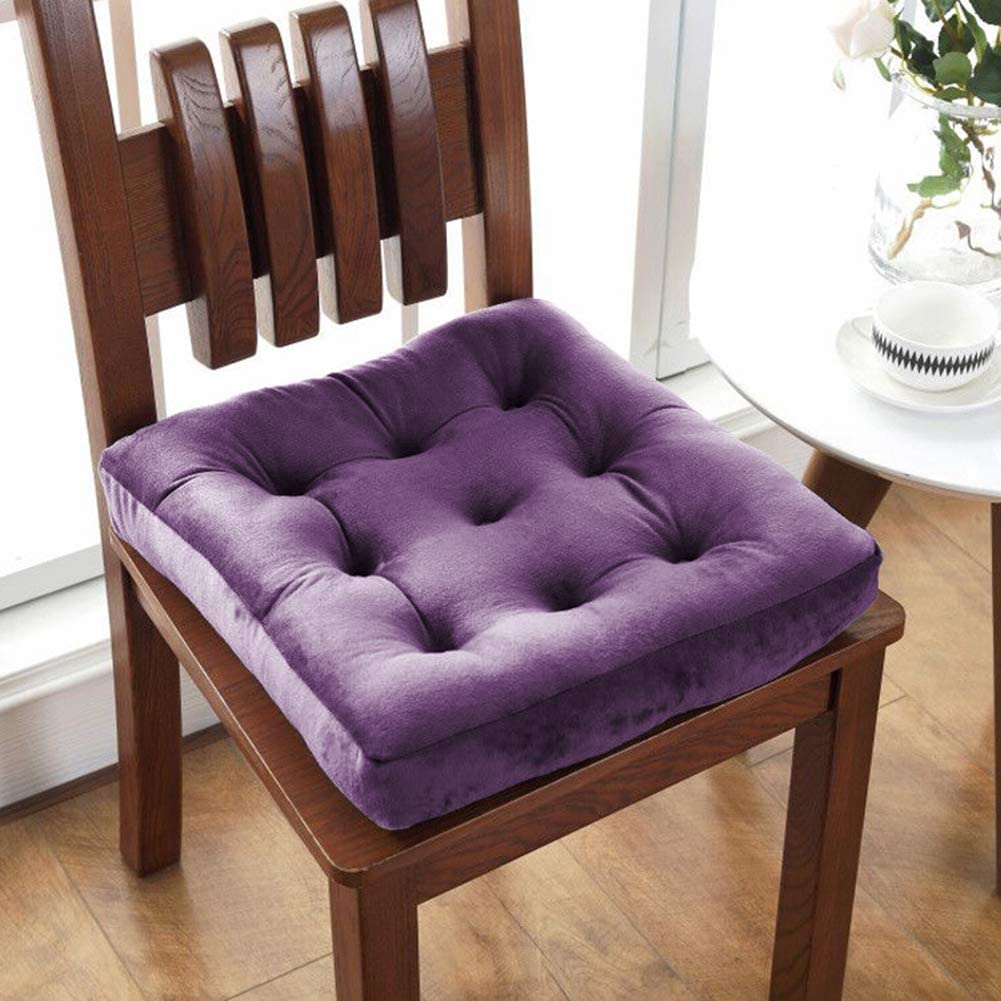 slatters be royal store Velvet Solid Chair Pad Super Soft Thick Washable Square Seat Cushion for Kitchen Dining Room (22X22 Inch, PURPLLE)