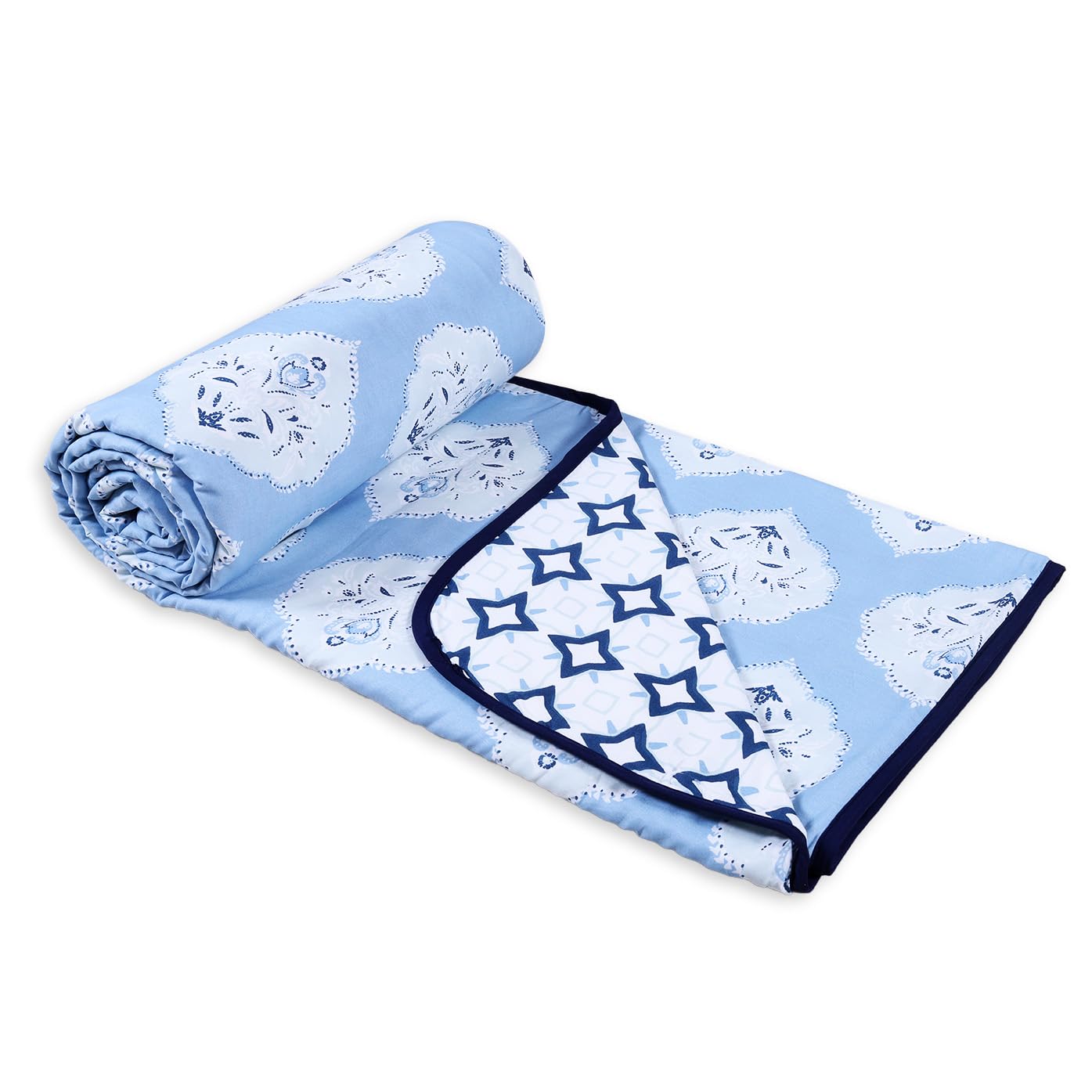Cloth Fusion Reversible Dohar Single Bed, Soft Cotton Blend AC Blanket for Summer (56x87 inches, Abstract Blue)