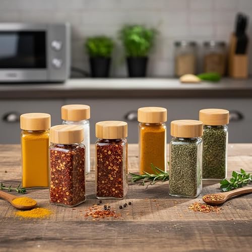 120 ML Glass Spice Jars With Bamboo Lid Thickened Glass Seasoning Jars with Shaker Lids, Airtight Sealing Seasoning Bottles With Many Uses Of Kitchen. (Pack Of 28)