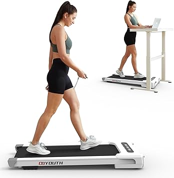 GOYOUTH 2 in 1 Under Desk Electric Treadmill Motorized Exercise Machine with Wireless Speaker, Remote Control and LED Display, Walking Jogging Machine for Home/Office Use
