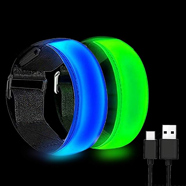 Miwoie LED Armband, Rechargeable Running Lights for Runners, Reflective Armbands for Night Running, Glow Bracelet Safety Wristband for Night Running Cycling