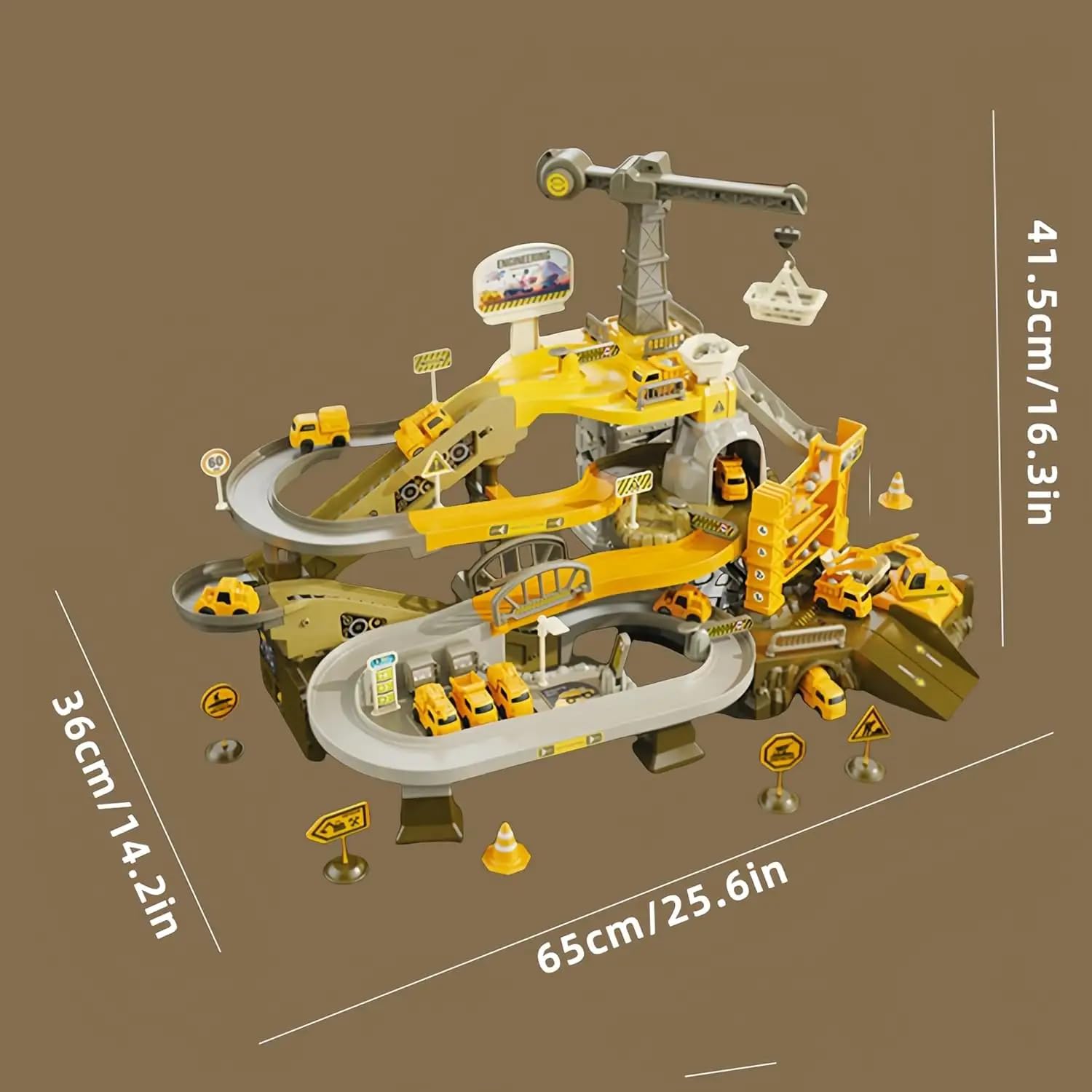 Mining area - Pista Cantiere Bambini con Camion e Ruspe – Giocattolo Costruzioni Educativo 3-8 Anni con Gru, Betoniere, Nastro Trasportatore e Scivolo Palline – Set Macchinine da Cantiere