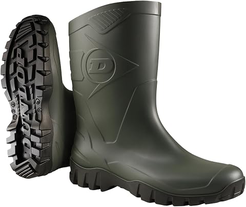 DUNLOP Botas de caucho Dee Calf – Botas de agua de caña media para mujer y hombre – Impermeables, ligeras y cómodas – Verdes – Tallas 37–47
