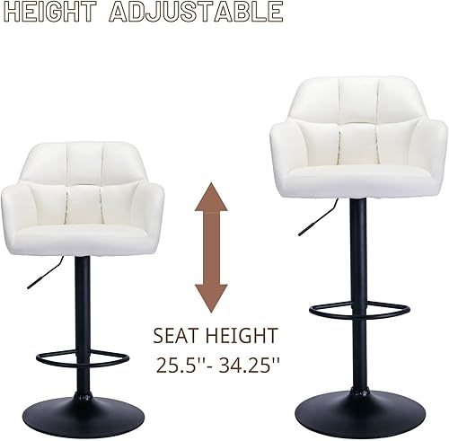 Miniatura 5 de Juego de 2 taburetes de bar modernos de piel sintética con respaldo y brazos, sillas tapizadas de altura de barra con base de metal, taburetes de