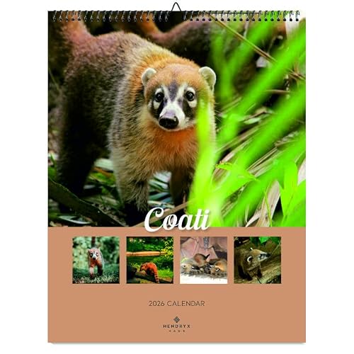 January 2027 - December 2027 Coati Wall Calendar 18.25x24.5 Monthly Wildlife Photography 12 Month Animal Calendar Stunning Nature Images Gift for Animal Lovers, Kids Adults
