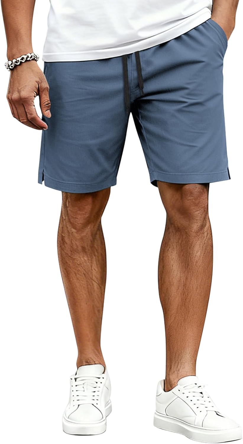 COOFANDY Mens Casual Shorts Cotton Drawstring Elastic Waist Lightweight 9" Chino Golf Shorts Summer Beach Shorts