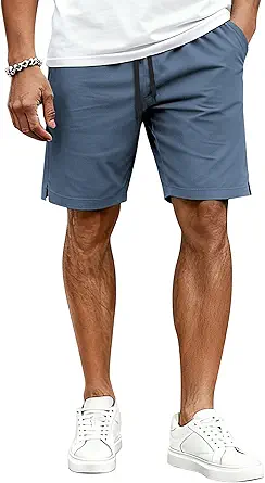 COOFANDY Men's Casual Cotton Shorts with Drawstring Waist, 9-inch Inseam