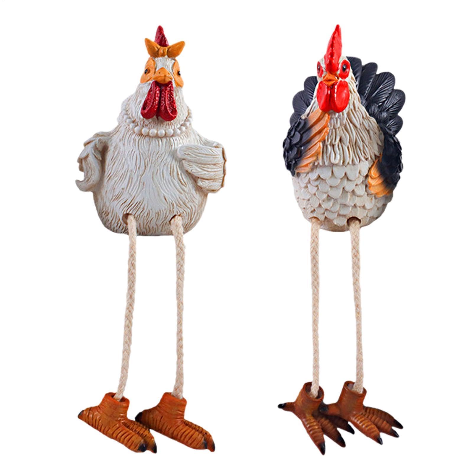 Figurines de jardin poulet et coq réalistes pour décoration d'extérieur Lot de 2