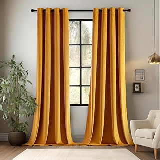 Mustard Yellow Velvet Curtains 84 inches - Elegent Velvet Curtains Window Drapes Grommet Thermal Insulated Room Darkening Home Decoration for Living Room Bedroom W52 x L84, 2 Panels