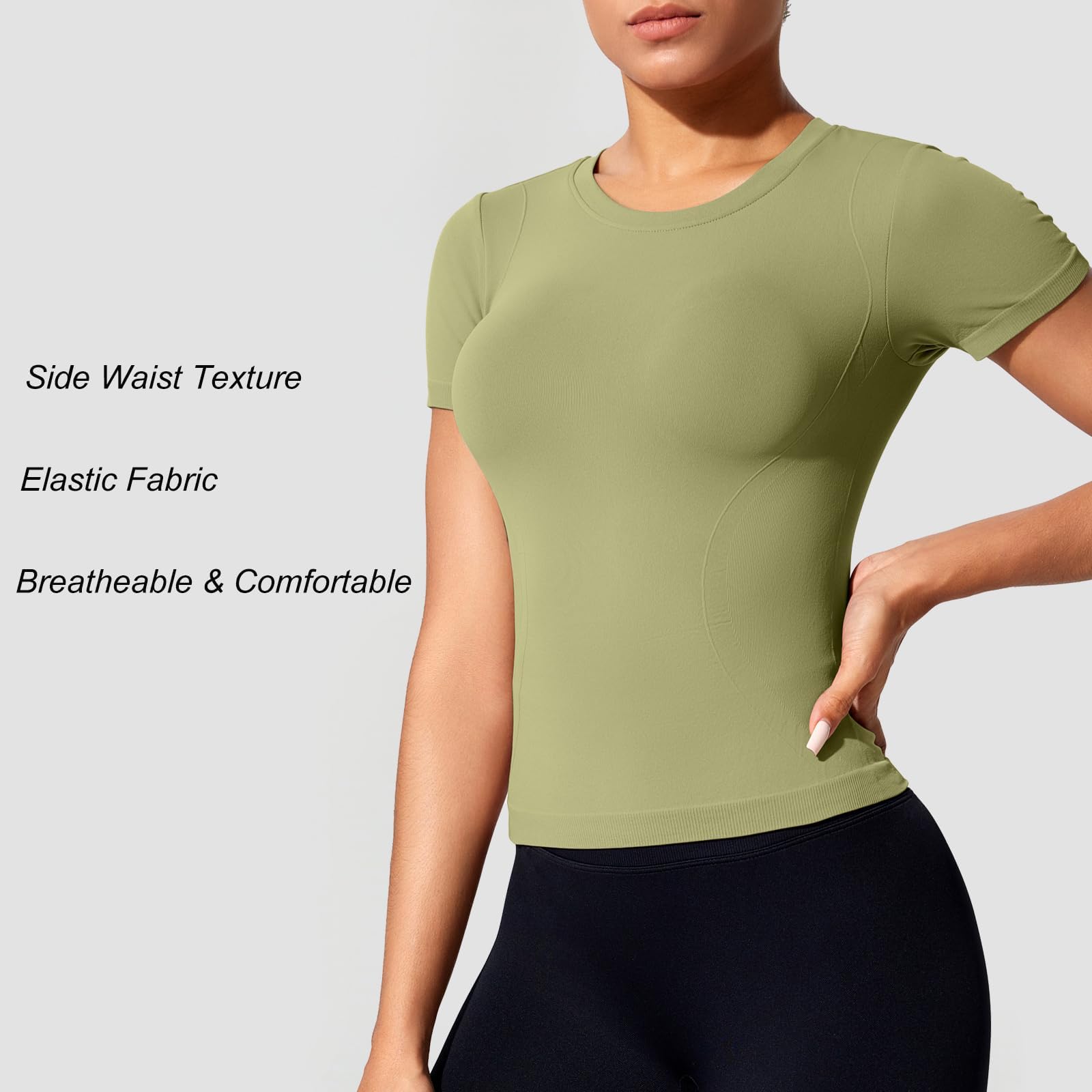 Camiseta Deportiva para Mujer de Manga Corta Transpirable Secado Rápido con Cuello Redondo para Yoga Fitness Running Gimnasio y Entrenamiento Diario Top Deportivo Elástico y Cómodo