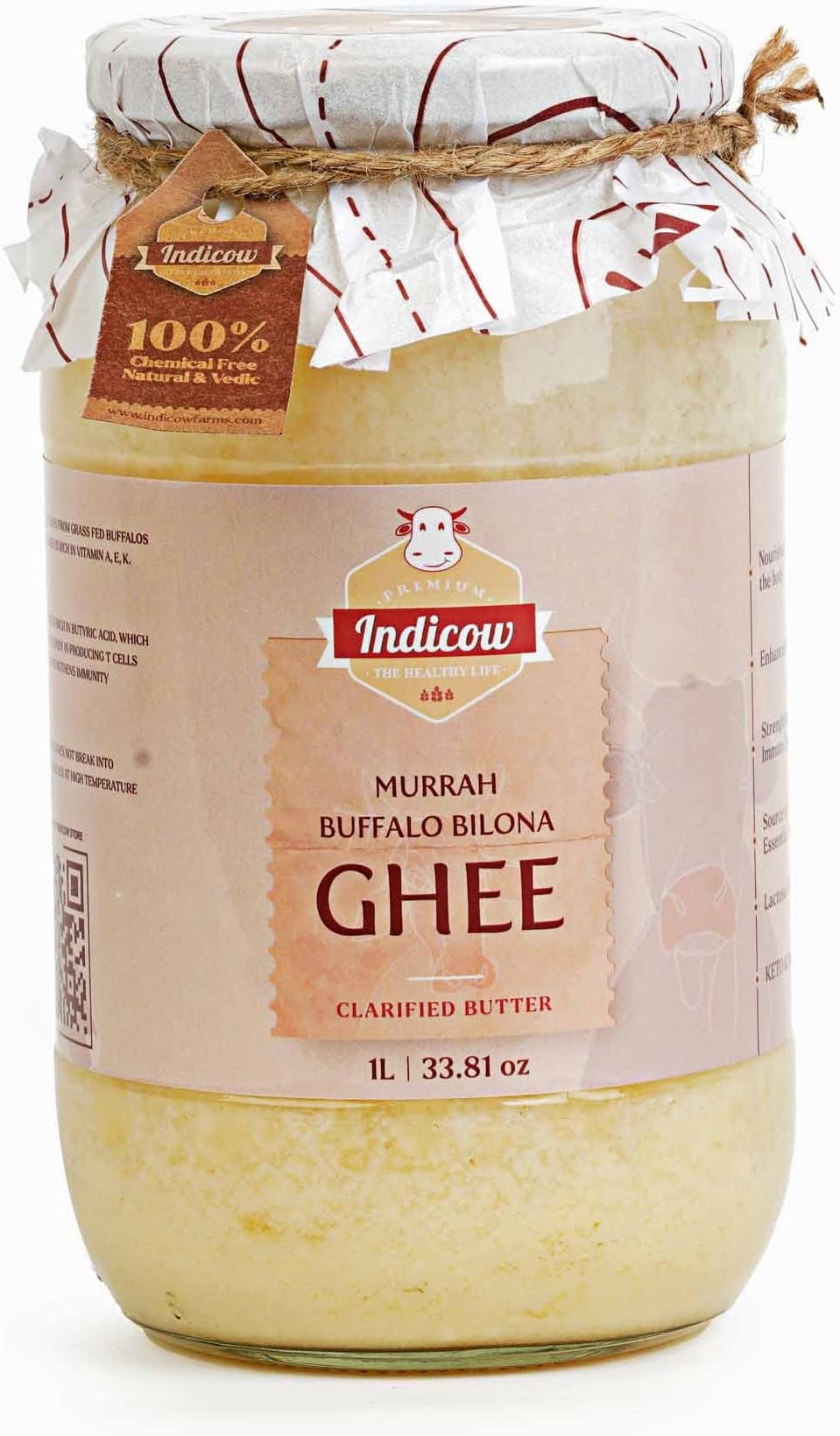 Indicow Murrah Buffalo Desi Ghee | Grass Fed Buffalo| Pure Authentic Vedic (1000ML(33.8oz), Buffalo Ghee) |Clarified Butter |