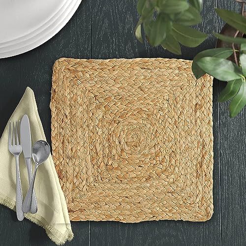 Image of The Home Talk Jute Braided Placemats | Set of 4 | 12X12 | Non-Slip | Square Farmhouse Table Mats | Vintage Jute Placemats for Dining Table, Living Room Table | Natural Store