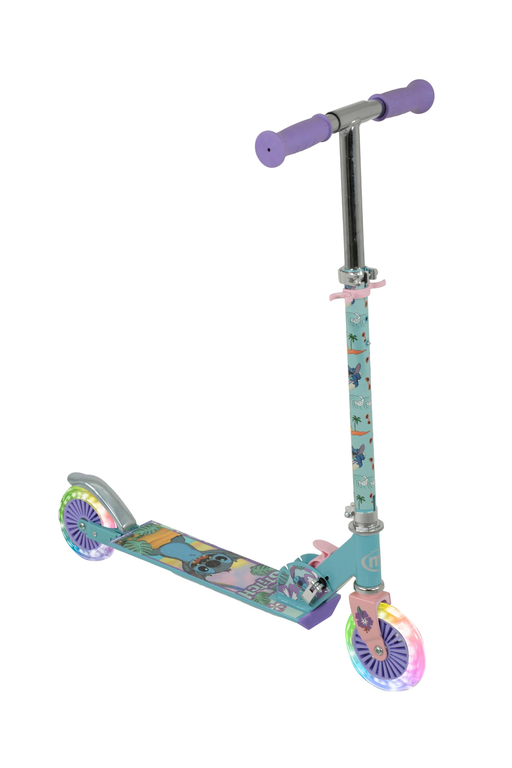 Stitch - Patinete Infantil para niñas y niños, Plegable, para niños y niñas, Patinete Iluminado Ajustable, Ruedas iluminadas, 58 x 30 x 80 cm