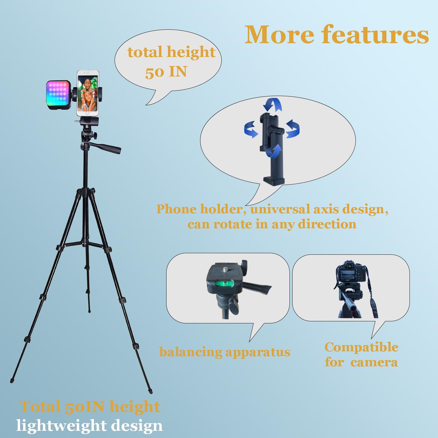 Vlogging Kit pour iPhone Andriod Phone, Kit Youtuber Complet, kit vidéo Influenceur Trípode móvil W/micrófono inalámbrico/Luz RGB/remoto/trípode Extensible