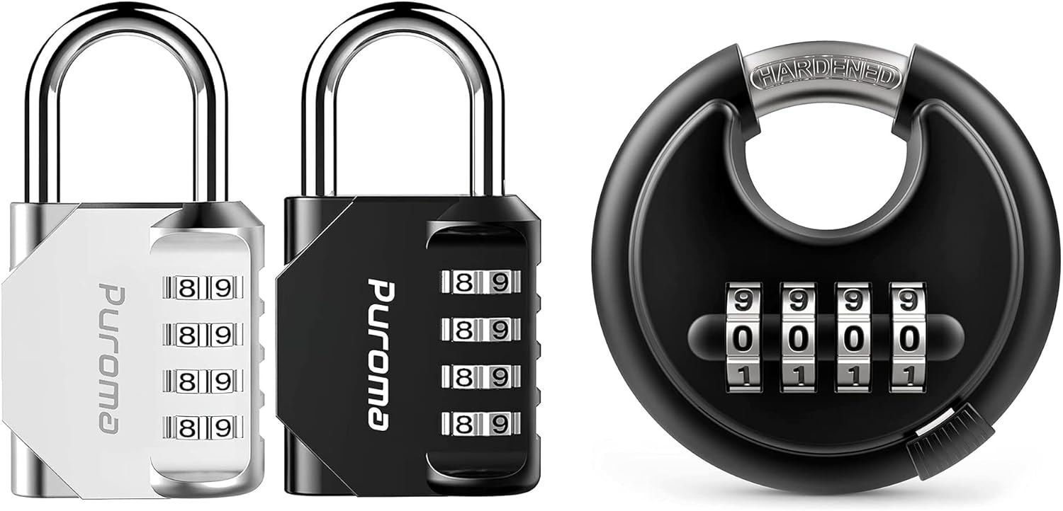 Puroma 2 Pack 4 Digit Combination Locks Outdoor Waterproof Padlock, and