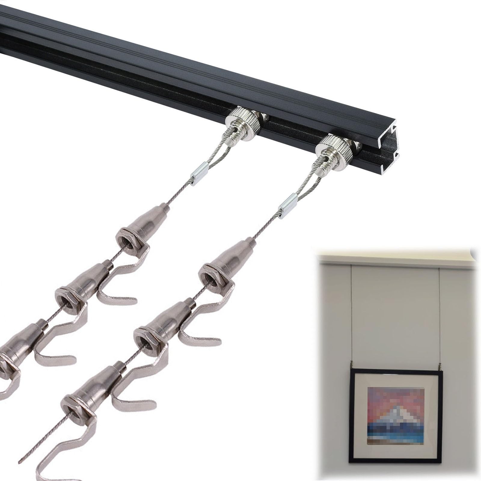 Sistema de suspensión ajustable de aluminio con alambre de acero inoxidable y hoo, perfecto para galería, museo, hogar y oficina (cable de 98 pulgadas, pista de 43.3 pulgadas)