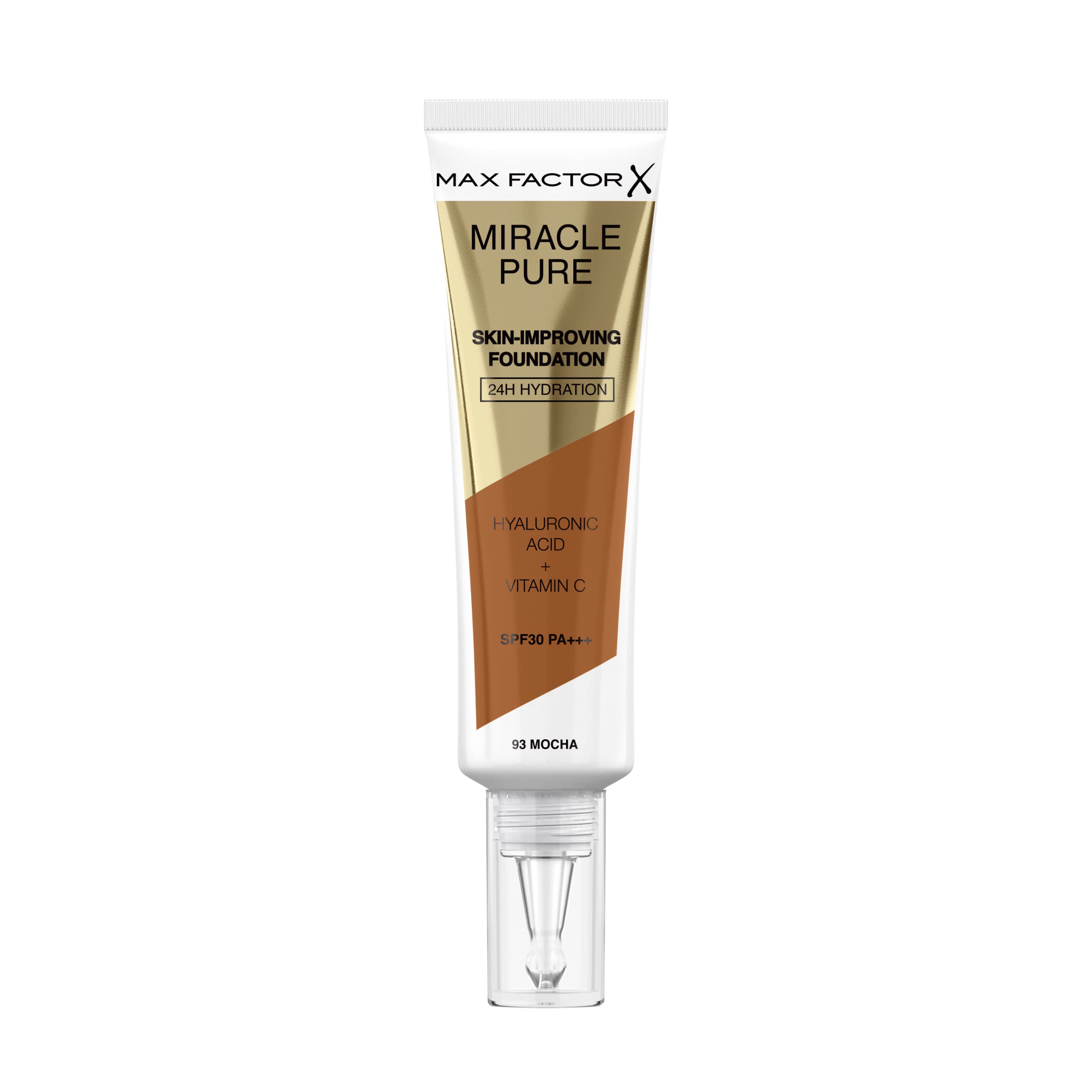 Max Factor Miracle Pure Skin Improving Foundation, Fb. 93 Mocha, hautverbesserndes Make-Up mit LSF 30, 30 ml