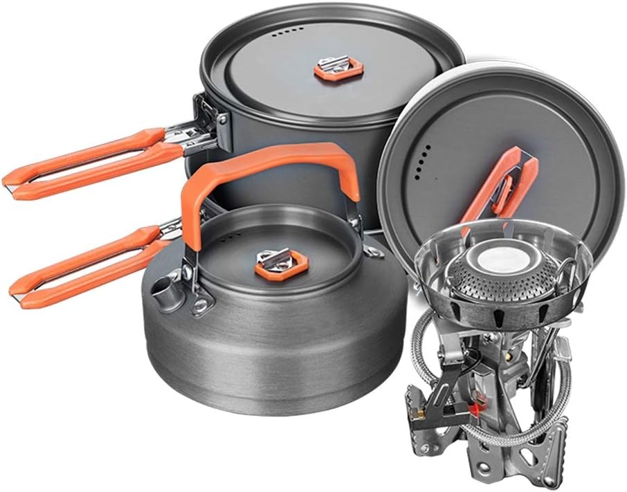 Camping Cookware Set 4-5 People Portable Traveling Cooking Equipment Utensils Outdoor Cooking Kit for Trekking Hiking Picnic Pots & Pans