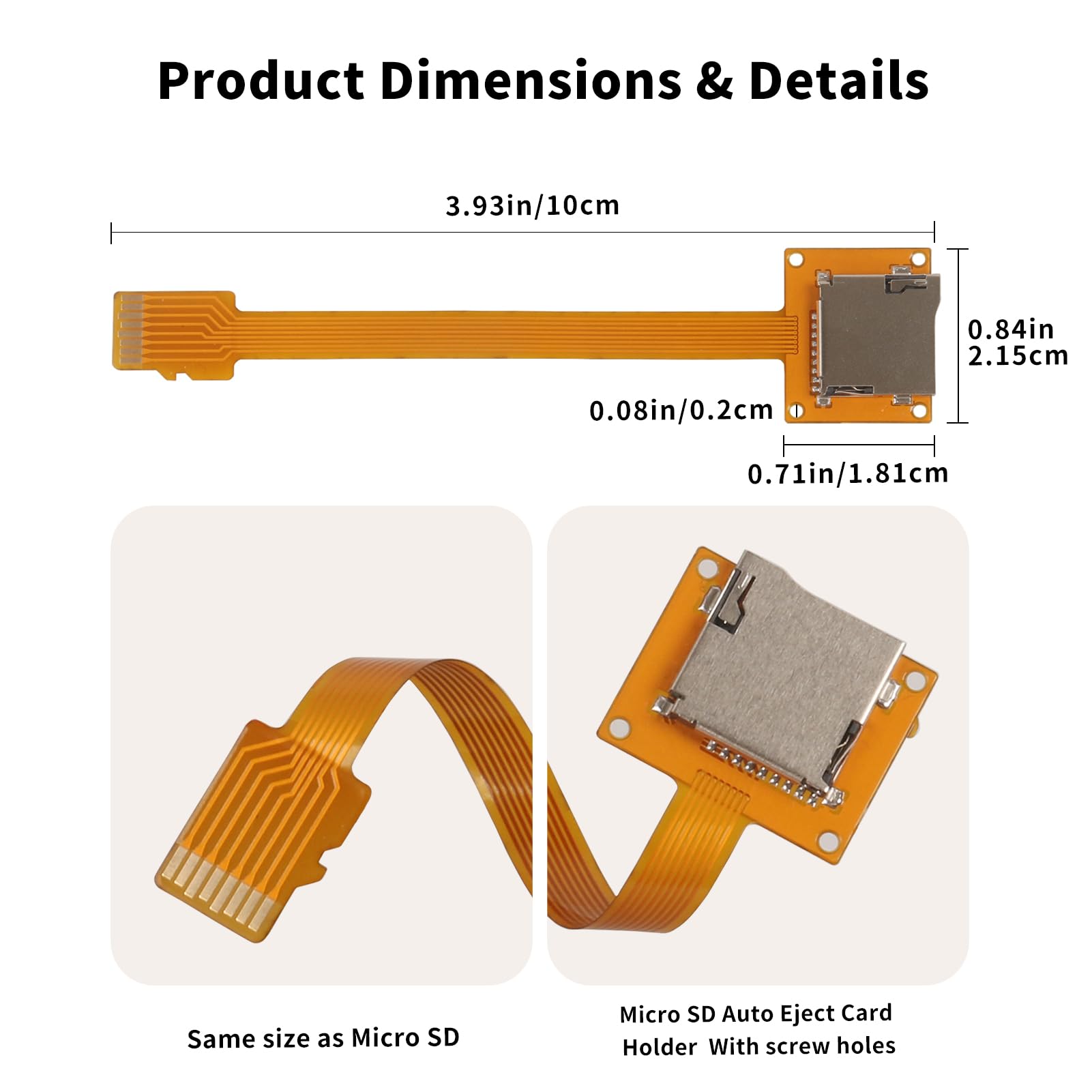 Micro SD Card Extension Cable TF Card Adapter FPC Micro SD Card Extension Cable with Screw Holes External Self-Ejecting Card Holder for Micro SD Cards Prevents Holder Wear and Tear (3.93in/10cm)