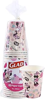 Glad for Kids Disney Mickey & Friends Disposable Paper Cups, Pink Minnie - Heavy Duty, Soak Proof, Kid-Friendly Paper Cups for Drinking and Everyday Use, 9 Ounce, 24 Count