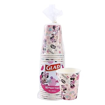 Glad for Kids Disney Mickey and Friends Disposable Paper Cups, Pink Minnie - Heavy Duty Soak-Proof Kid-Friendly Drinking Cups, Great for Everyday Meals and Snacks, 9 oz, 24 Count