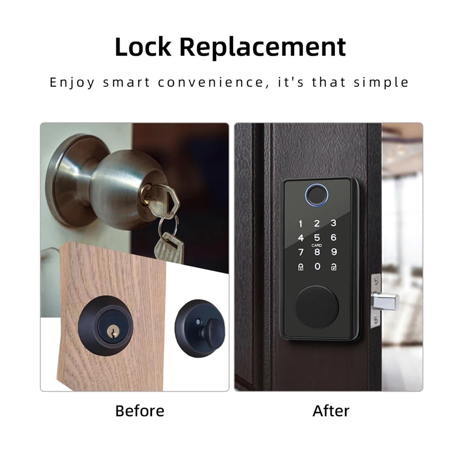 BLE TT Lock Smart Fingerabdruck-Riegelschloss mit Riegel/Türsensor, Auto-Lock-Schlüssel/Passwort/Karte/TT-Lock-App-Entsperrung