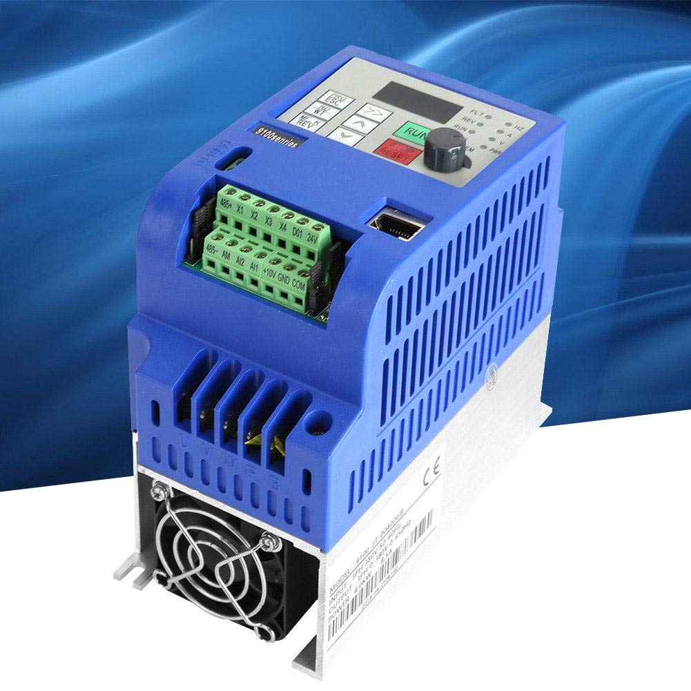 Onduleur VFD, convertisseur de fréquence d'entrée monophasé à Sortie triphasée, 4KW AC380V 10A, contrôleur PID intégré, pour contrôle de Vitesse du Moteur de Broche (VFD-4KW)