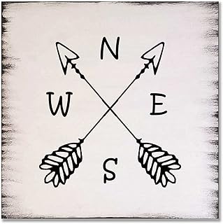 North East South West Compass with Arrows Wood Sign | Housewarming Gift | Home Decor | Living Room Decor | Christian Gifts | Rustic Wood Wall Sign | Farmhouse Sign 16x16 Inch