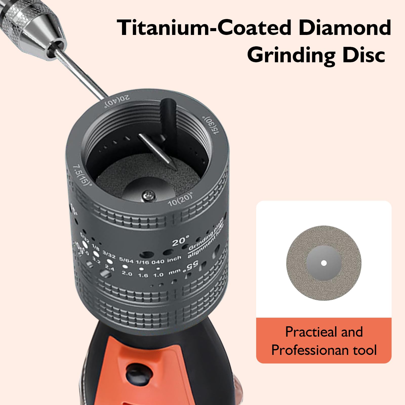 Elettrodi di Tungsteno TIG Rettificatrice Smerigliatrice, Set di affilatrici per elettrodi in tungsteno per saldatura TIG, 6 misure, 8 angoli, con 10 Titanio Rivestito Diamante Mole e 3 Mandrini CNC