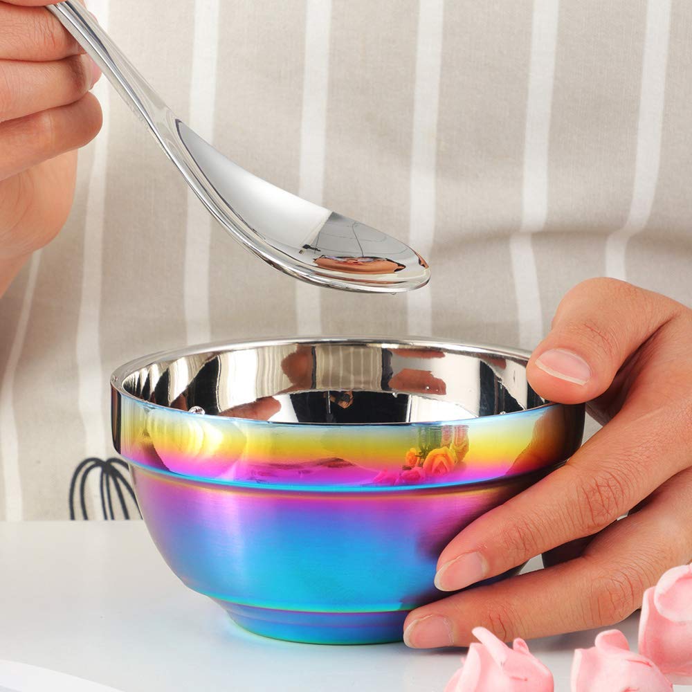 Rainbow 304 Stainless Steel Bowl Set of 4, Double-Walled Heat Soup Bowls