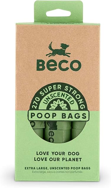 Beco Strong & Large Poop Bags - 270 Bags (18 Rolls of 15) - Unscented - Dispenser Compatible Dog Poo Bags