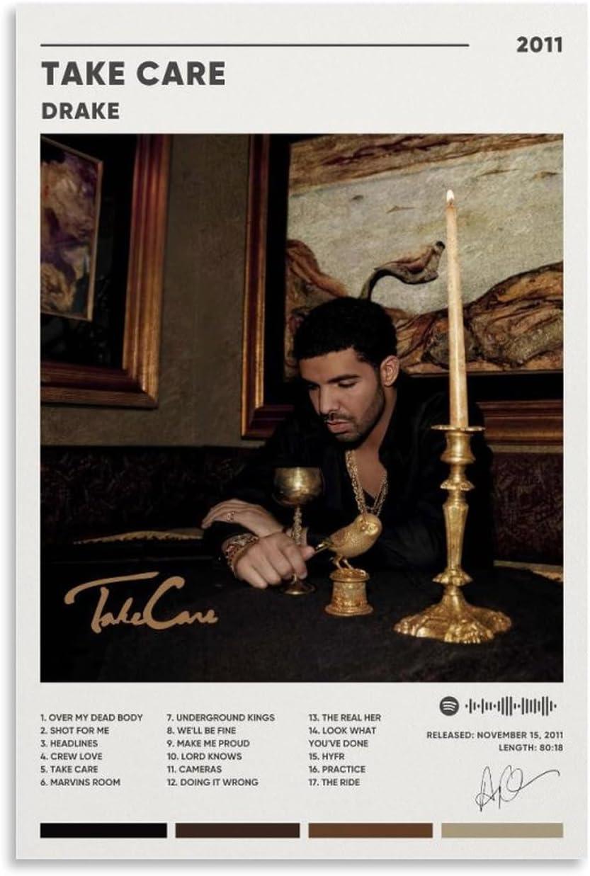 BROLEO Drake Poster Take Care Album Cover Poster Canvas Art Painting Decor Wall Posters Bedroom Gym Decorative Gift 08x12inch(20x30cm)