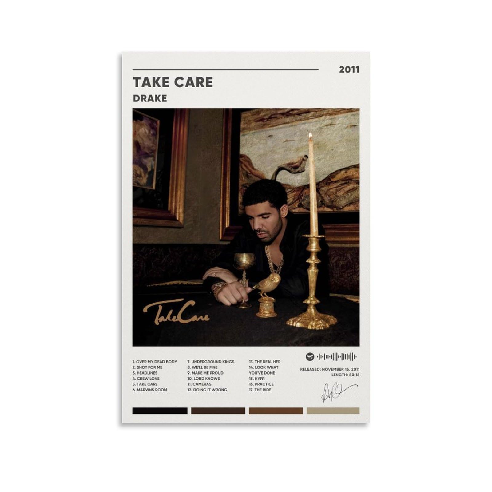 BROLEO Drake Poster Take Care Album Cover Poster Canvas Art Painting Decor Wall Posters Bedroom Gym Decorative Gift 08x12inch(20x30cm)