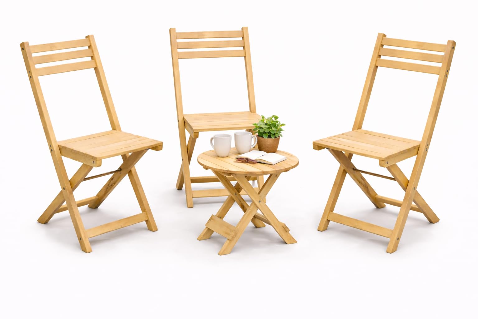 Yo Green Wooden Round Table and Chair Set Premium Solid Wood Furniture with Foldable Design, Weather-Resistant Finish for Indoor & Outdoor Use, Perfect for Home, Patio, and Garden (3 Chair & 1 Table)