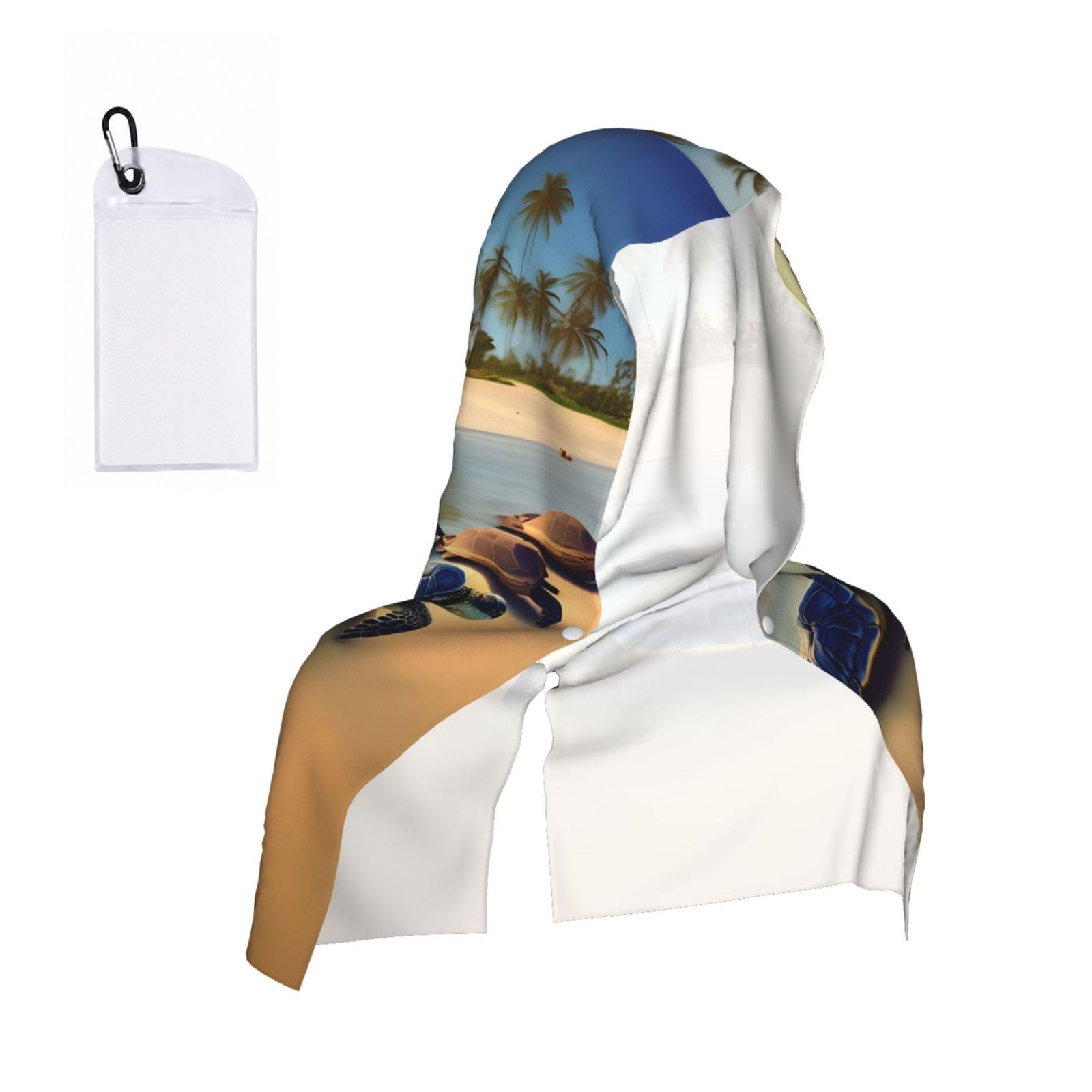 CNTDBU turtles on the beach Cooling Towel Hooded-Instant Chill Neck Cover for Sports, UV Cooling Rag for Running Gym