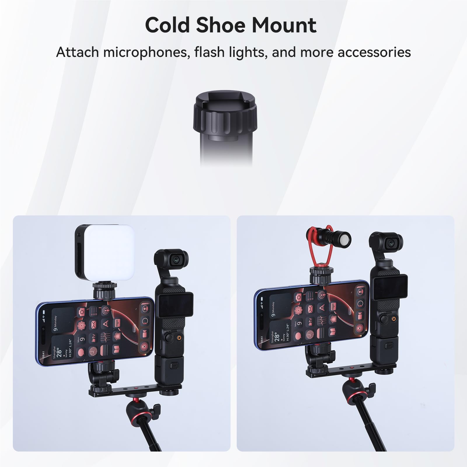 UTEBIT Soporte para Teléfono Compatible con dji Osmo Pocket 3, Accesorios de Extensión para Soporte de Teléfono Móvil con Orificio Roscado de 1/4" para Usar con Trípode y Varilla de Extensión