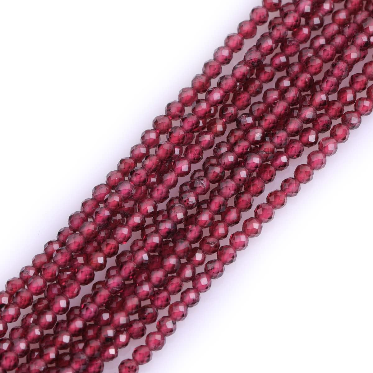 GEM-Inside Natural 2mm Red Garnet Gemstone Faceted Round Stone Loose Beads Crystal Energy Power for Jewelry Making 15"
