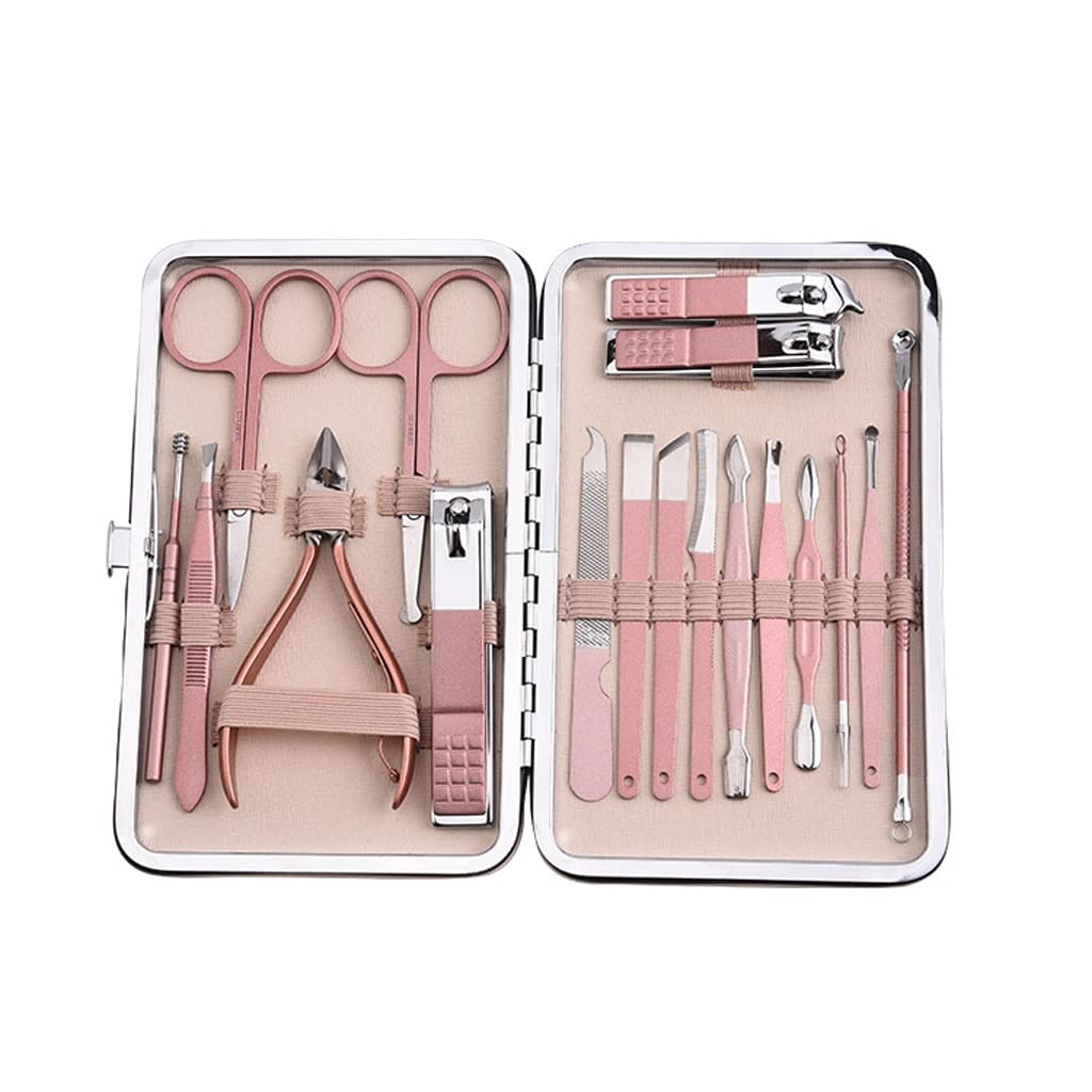 Nagelknipser-Set aus Edelstahl, 18-teilig, Handpflege-Set, geeignet für Reisen, Roségold