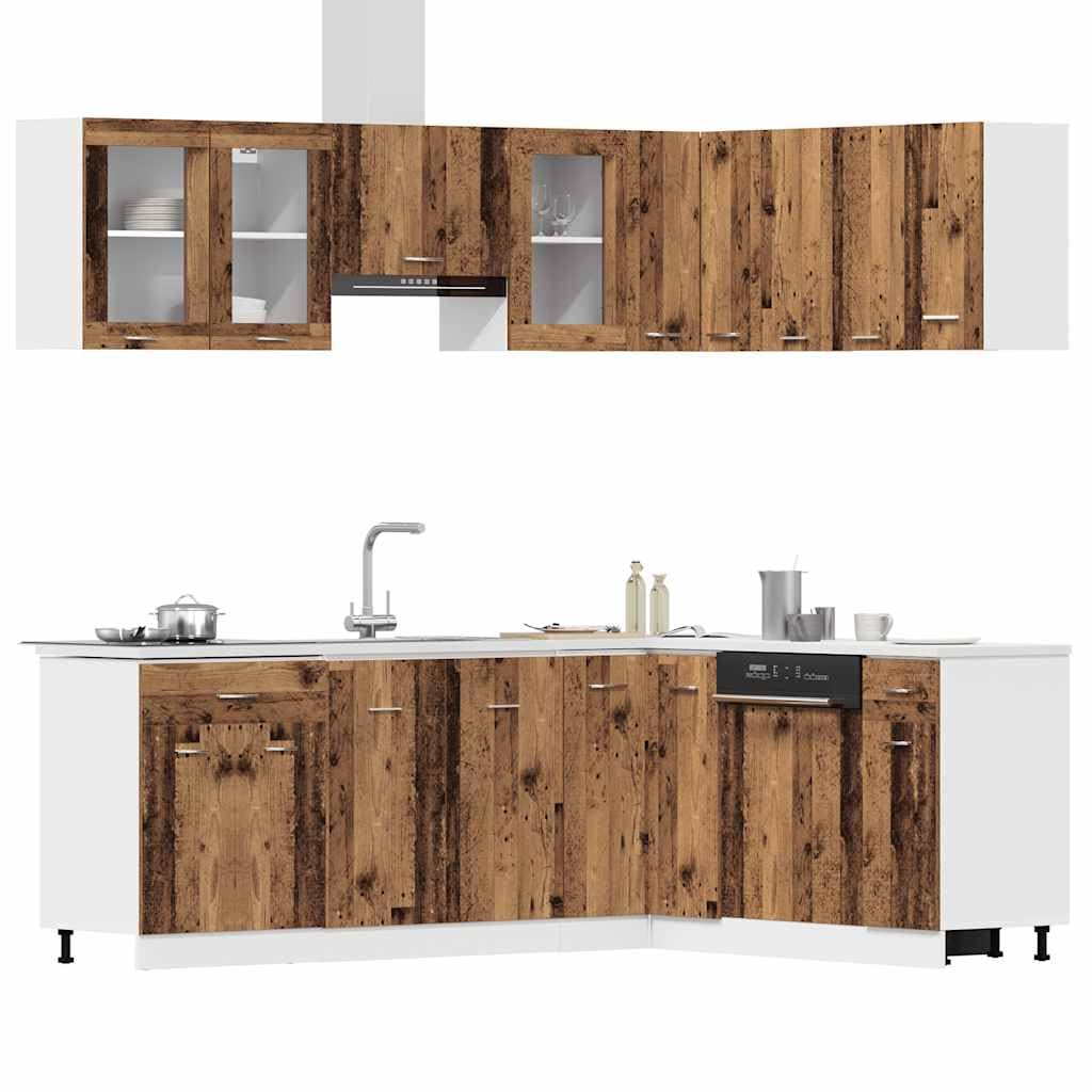 Makastle Ensemble de 11 Meubles de Cuisine en Bois d'ingénierie Vieilli