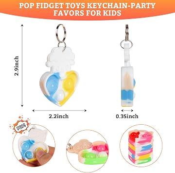 30 Packs Valentine Students Gifts and Party Favors, Small Animal Hearts mini Pop Keychain,Fidget Toys With Exchange Greeting Card